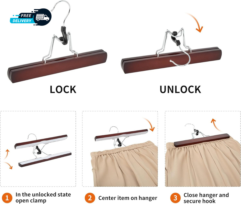 Wooden Pants Hangers - Cherry, 10-Pack