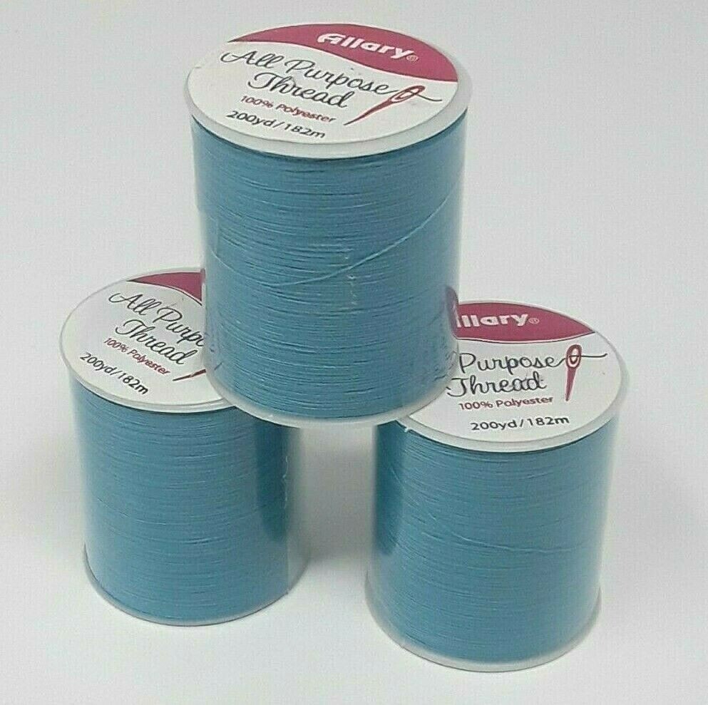 Allary All Purpose Thread 3 Pack - Blue 100% Polyester - 200 yard spools - NEW