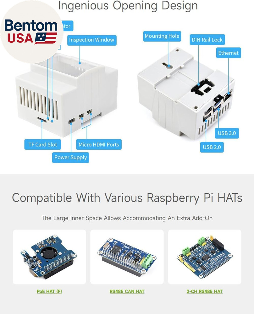 DIN Rail ABS Case for Raspberry Pi 5, Large Inner Space, Injection Moduling