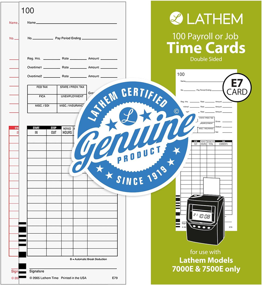 Universal Payroll/Job Time Cards, Double-Sided, for 7000E / 7500E Time Clock...