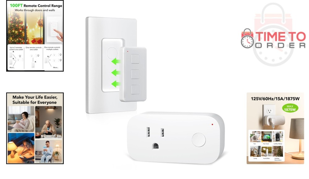 Wireless Remote Control Outlet Plug Switch 100ft RF Range No Wiring Needed