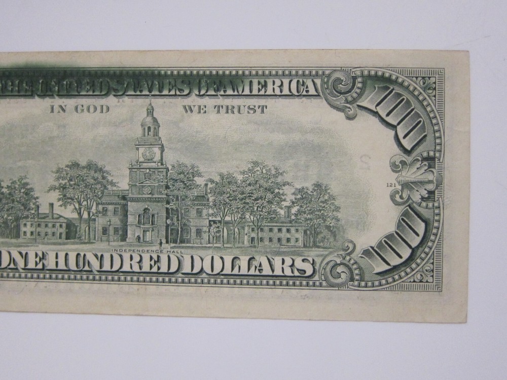 1988 $100 Printing Error on Back #B92520735C