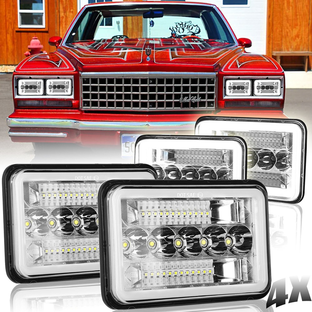 4PCS 4x6" LED Headlights Hi/Lo For Chevrolet Monte Carlo SS 1980-1988 El Camino
