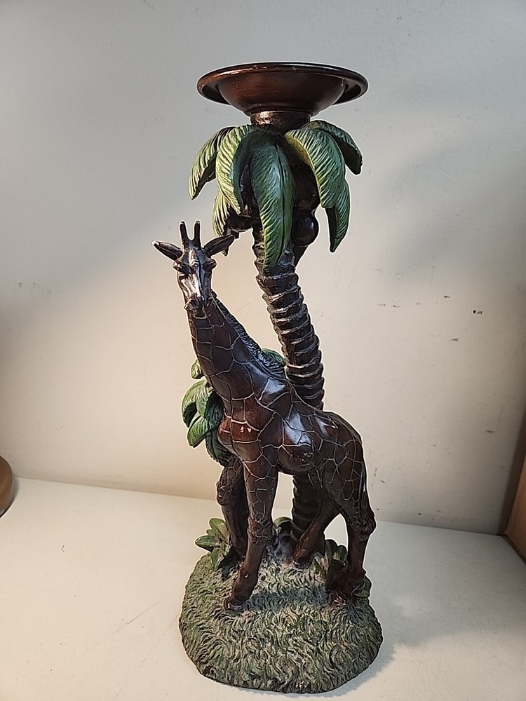 Giraffe & Palm Trees Coconuts 17” Tall Candleholder