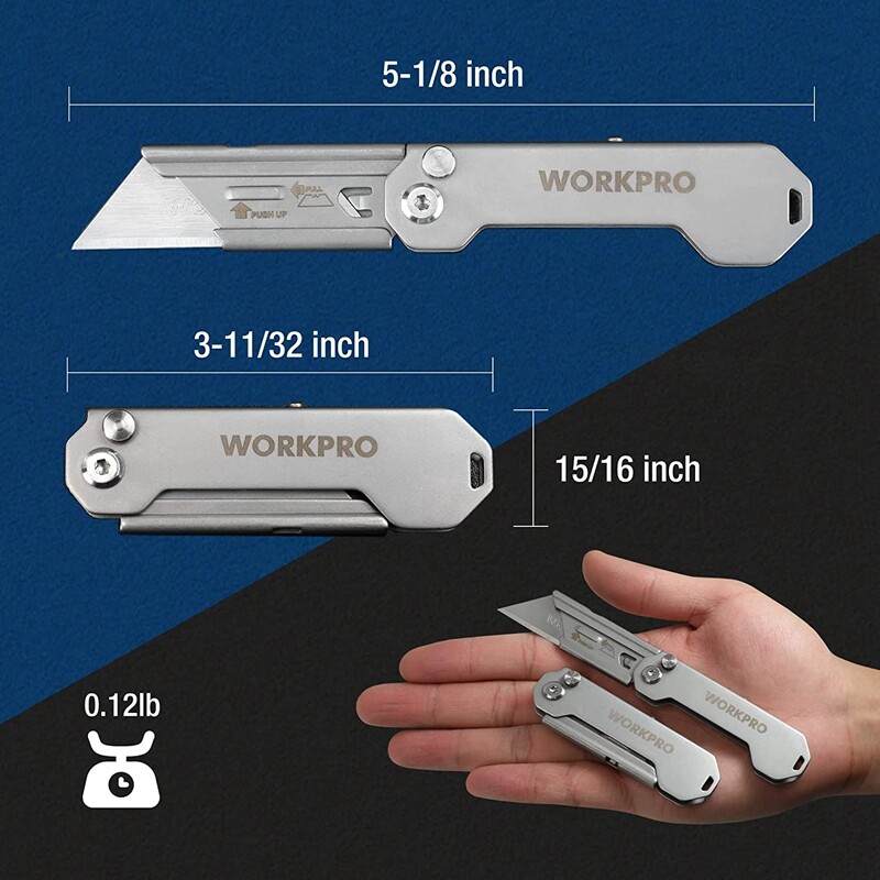 WORKPRO 3-Pack Folding Utility Knife Set Quick Change Blade Box Cutter EDC Knife