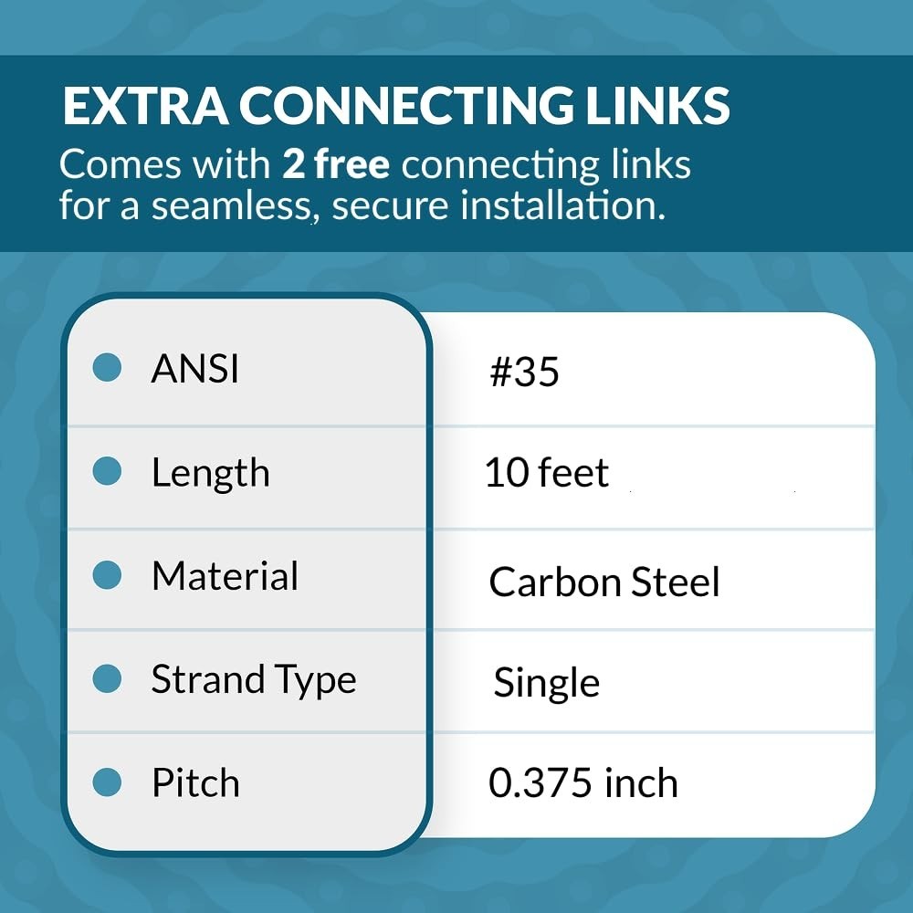 Versatile 10FT Roller Chain with 2 Free Links - Ideal for Various Applications