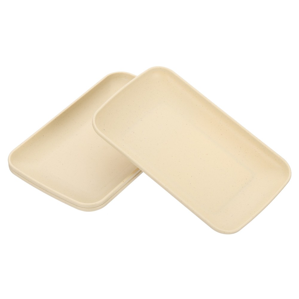 3 Pack 7"x5" Rectangular Unbreakable Plastic Dinner Plates, Beige