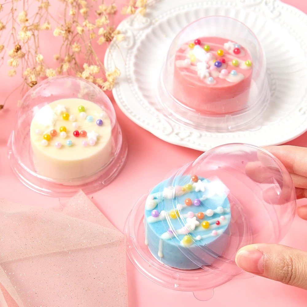 100Pcs Clear Plastic Mini Cake Boxes with Dome Lids, Mini