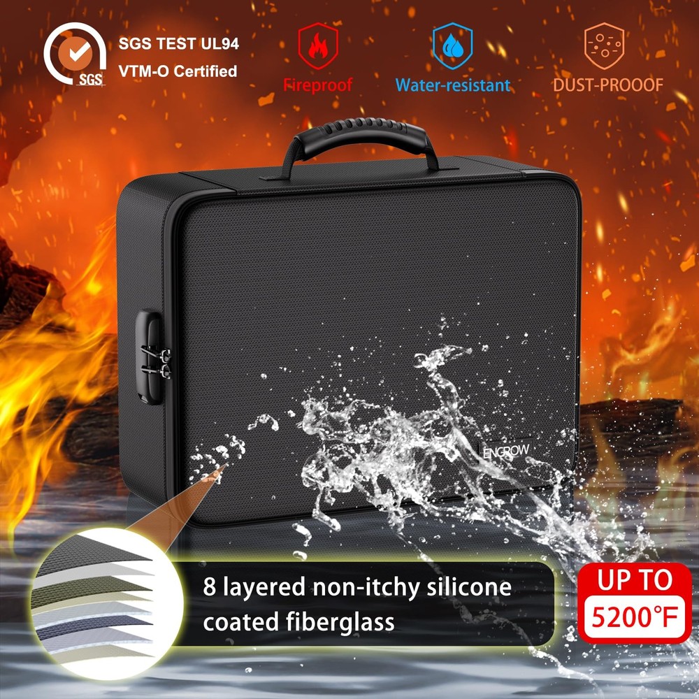 Fireproof Document Box with Lock 5200℉ Soft Case Fireproof Box with 25 Colorf...