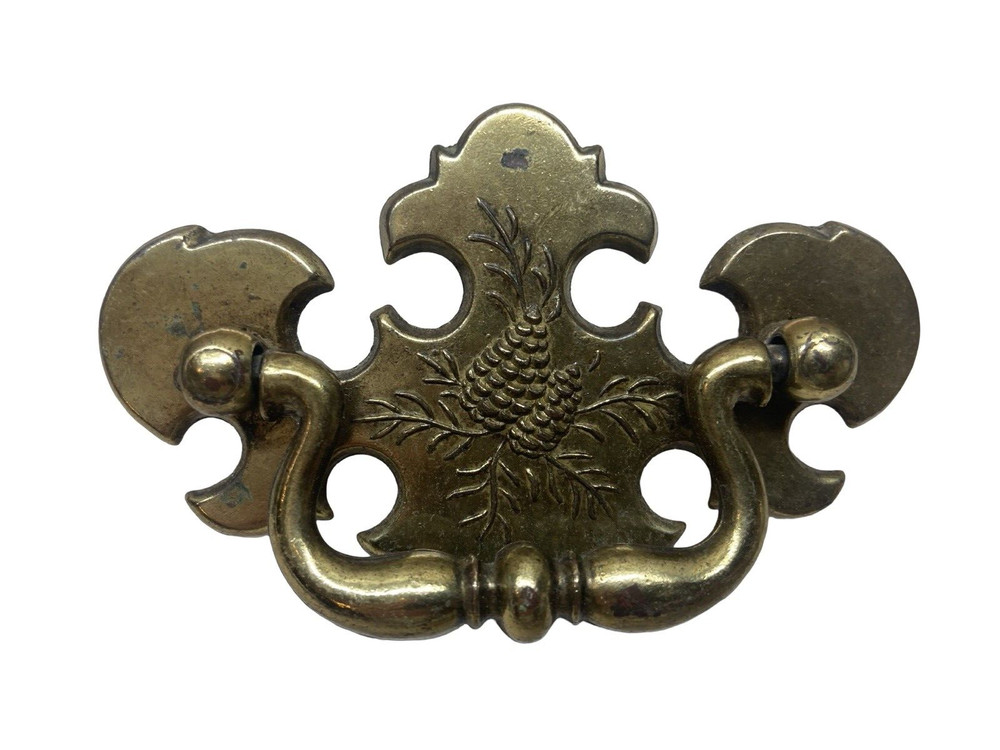 Brass Drawer Pull Chippendale Batwing Drop Pull Pine Cone KCB Keeler Vtg 3.5"