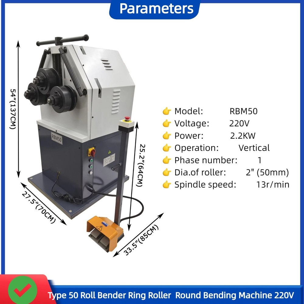 Type 50 Roll Bender Ring Roller Pinch Roll Bender Round Bending Machine 220V