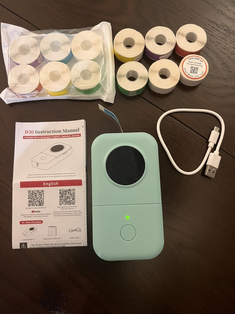 Phomemo D30 Smart Mini Label Maker Machine Portable Bluetooth - 12 Rolls Labels.