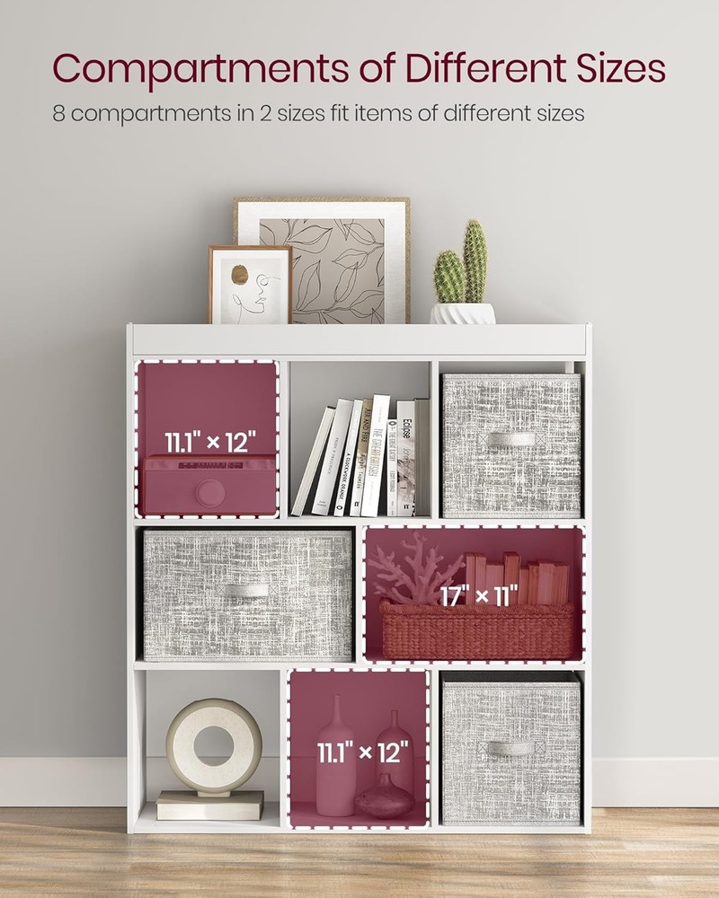 NEW VASAGLE Bookcase, Bookshelf, Freestanding Storage Unit, 8 Open Compartment