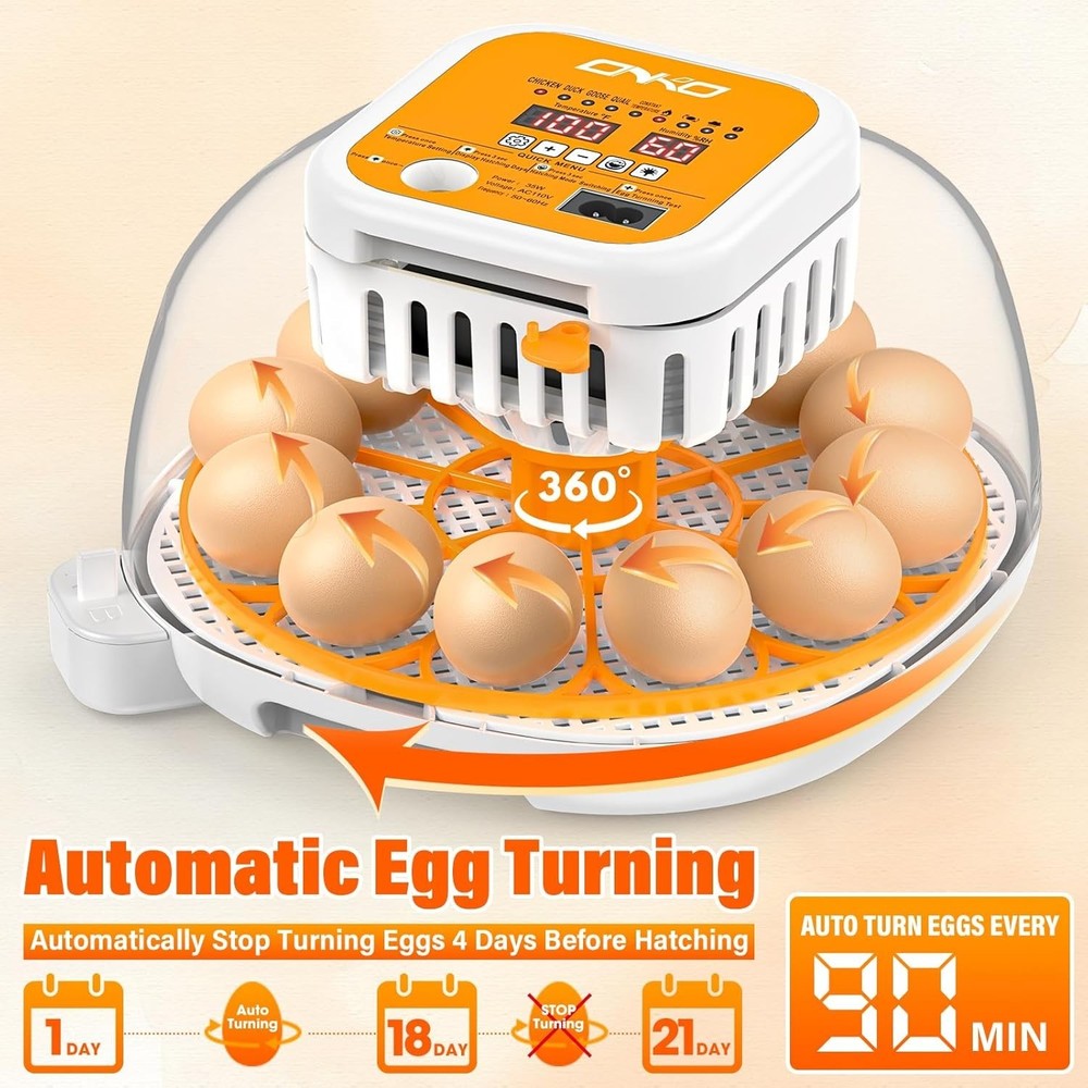 12 Egg Incubator with Automatic Egg Turning and Humidity Control