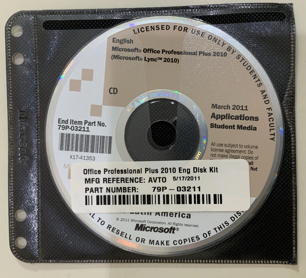 Microsoft Office Professional Plus 2010, 3 Discs Student & Faculty Sealed
