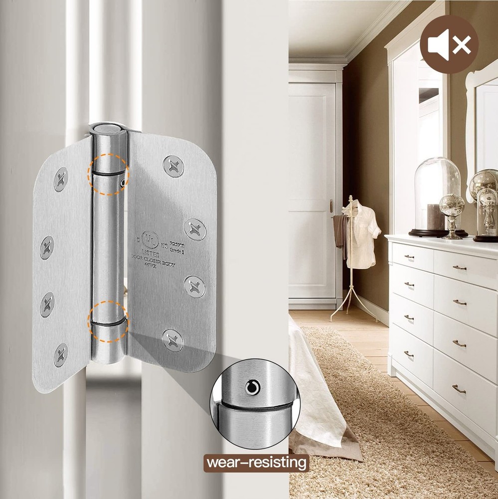 4 Inch Self Closing Satin Nickel Door Hinge 5/8" Radius Corner 3pack, Adjusta...