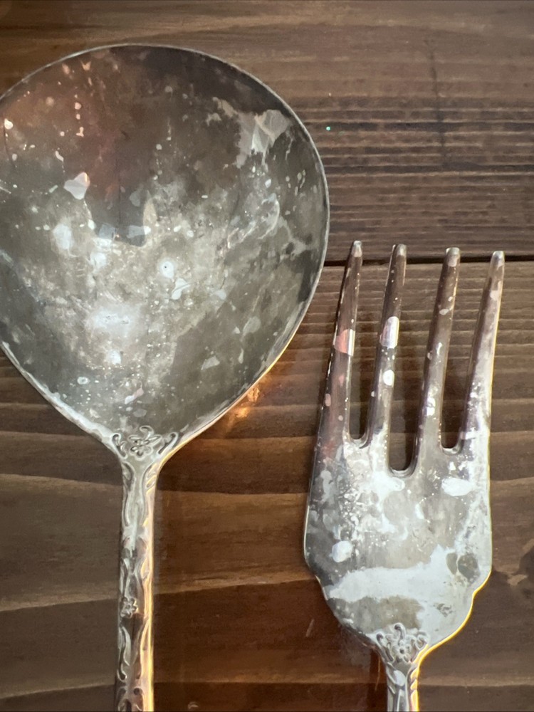 WM Rogers & Sons Silver Tone Enchanted Rose Replacement Serving Spoon & Fork