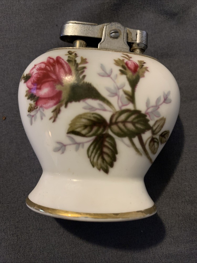 Vintage Moss Rose Porcelain Table Lighter