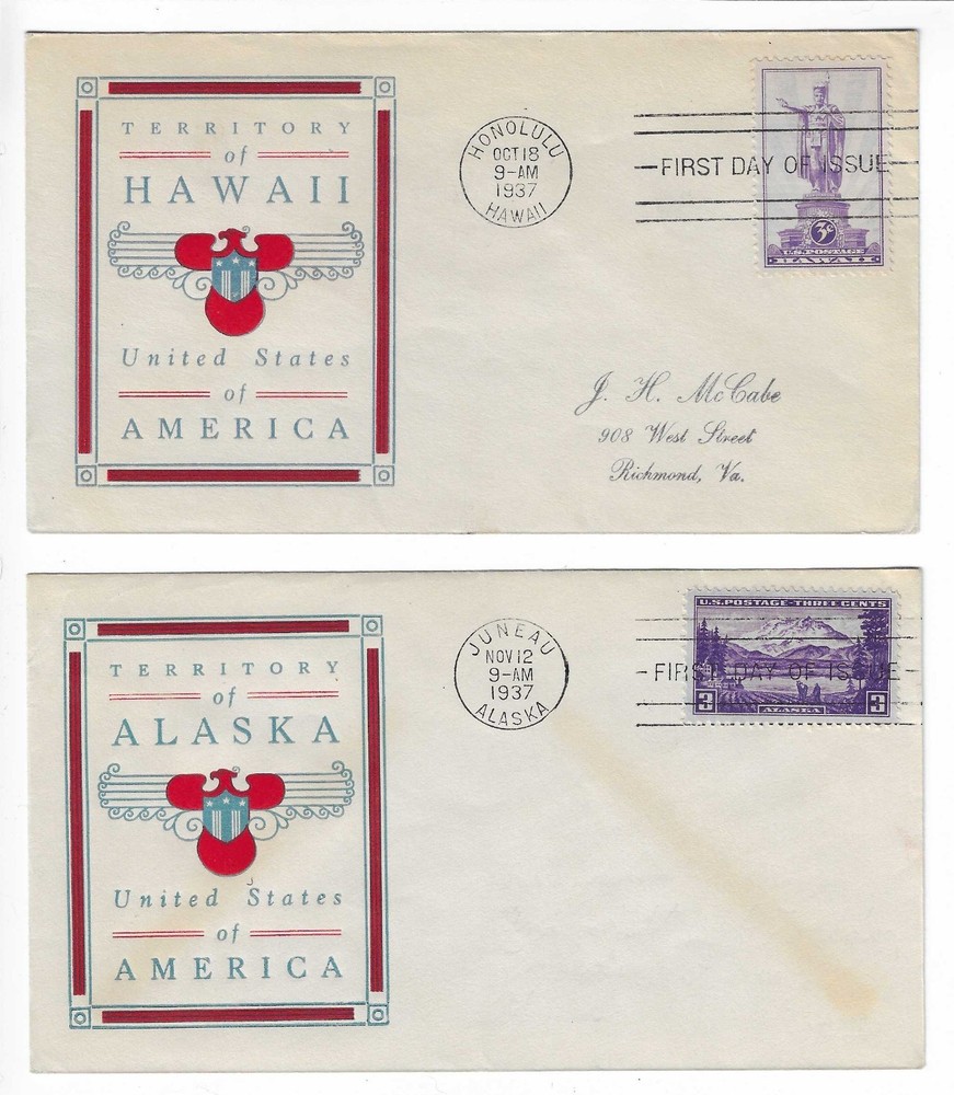 FDC's #799-802 Possessions - 1937 -- Linprint