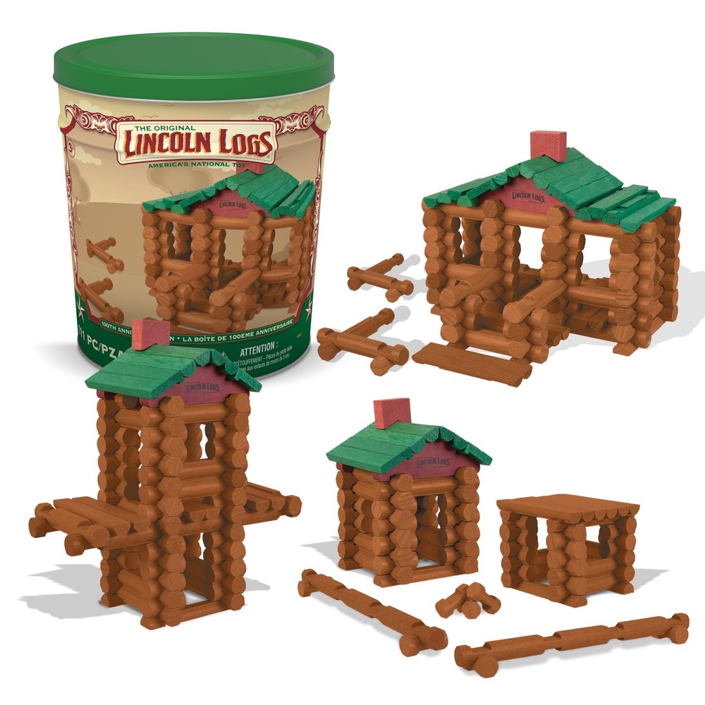 Lincoln Logs 100th Anniversary Tin 111 pieces, Brown