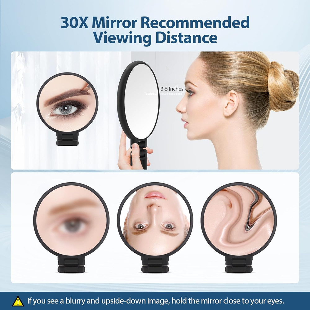 30X Magnifying Mirror, Hand Mirror with Handle, Double Sided Hand Mirror with 30