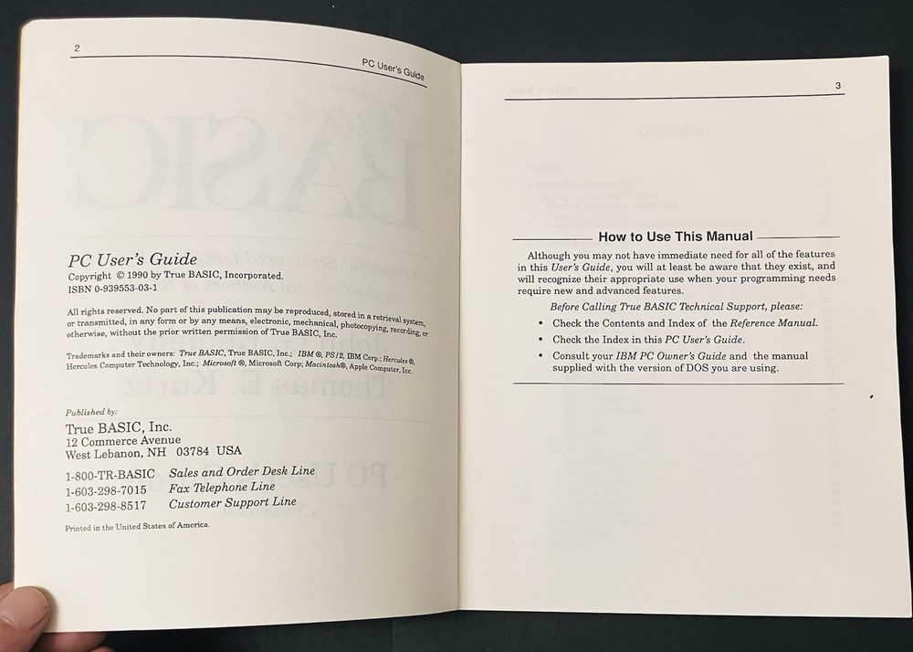 True BASIC v3.0 PC User Guide & Reference Manual Lot Kemeny Kurtz Vintage (1990)