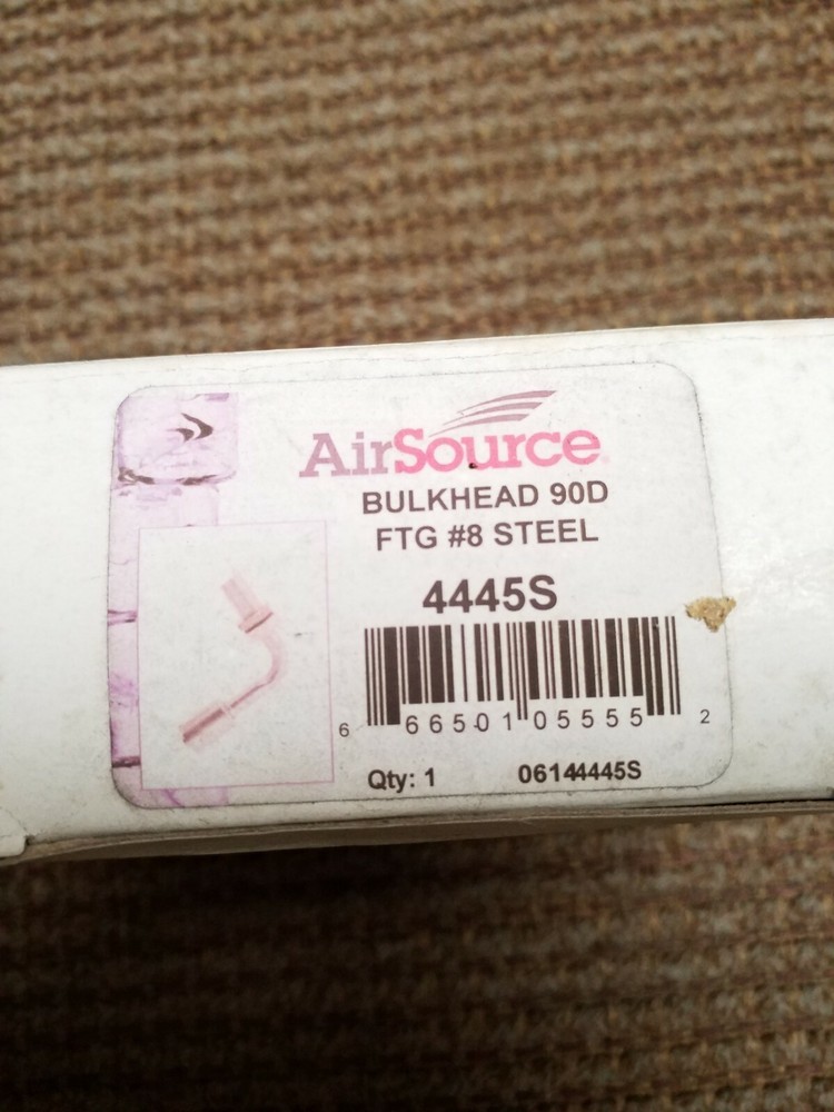 AirSource 4445S BULKHEAD 90D FTG #8 STEEL