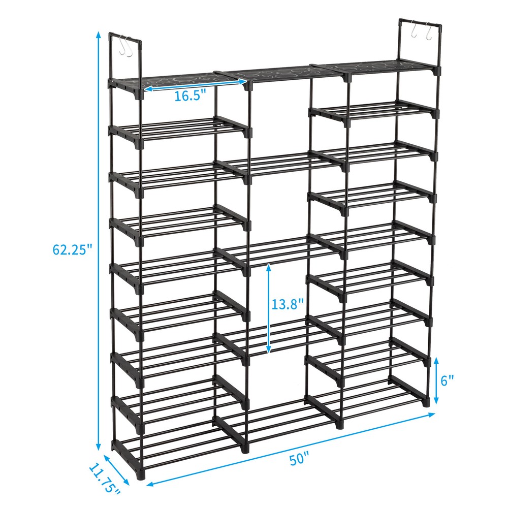 Black Modern Adjustable 9 Tiers Medium Shoe Rack,Stackable Assembly Shoe Shelves