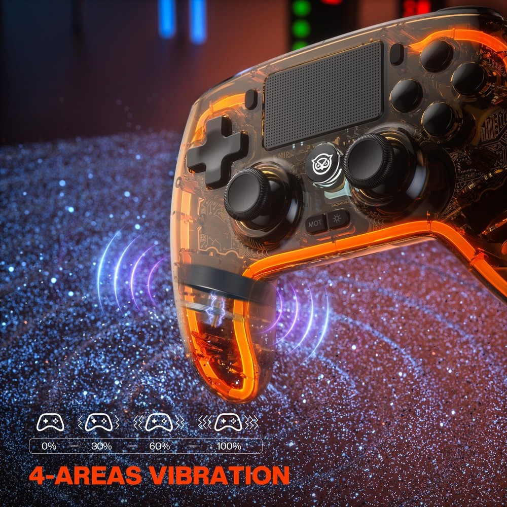 Wireless Controller for PS4, Hall Effect Joysticks Triggers, Transparent Control