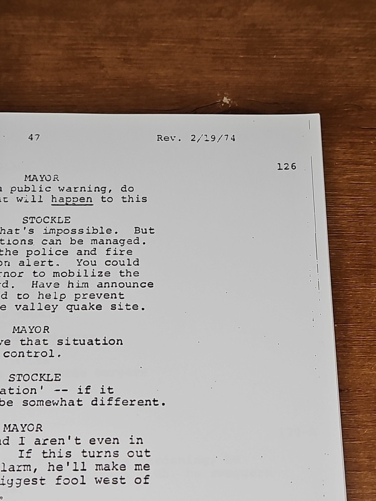 Earthquake Final Draft Screenplay Original Film Script Dated February 12 1974