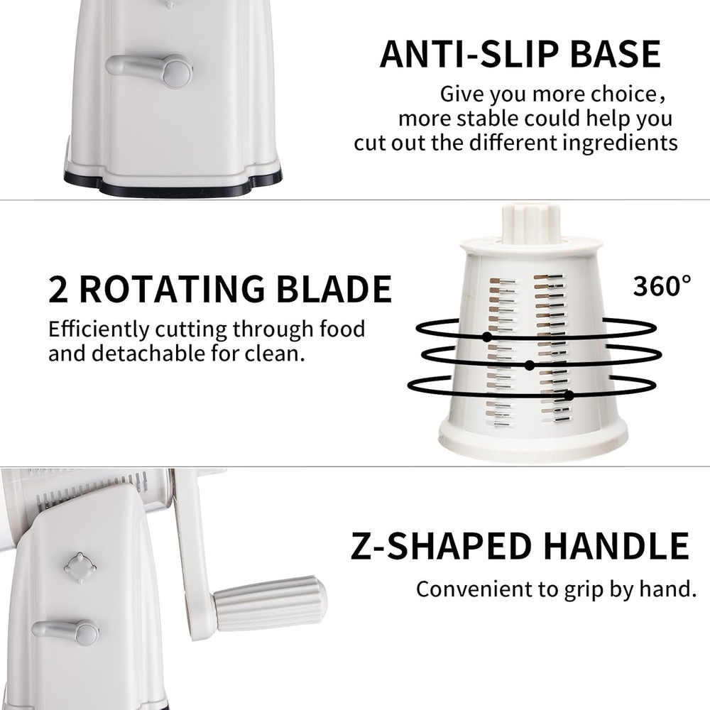 Upgrade Rotary Cheese Grater Shredder with Handle, Strong Suction Base, Multi-Pu