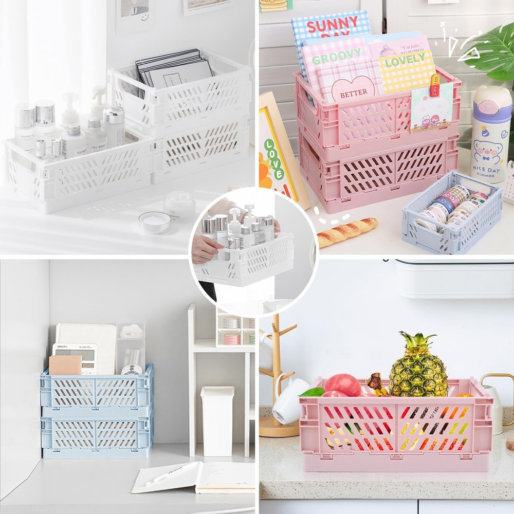 Plastic Baskets for Desk Organizing, Drawer Organizer, 2 Medium+2 Small Durab...
