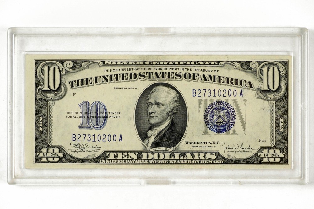 1934 C $10 Ten Dollar Silver Certificate Blue Seal Note (...00A) -N