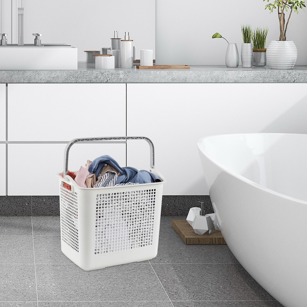 4-Pack Flexible Laundry Hamper Plastic Laundry Basket with Carry Handles White
