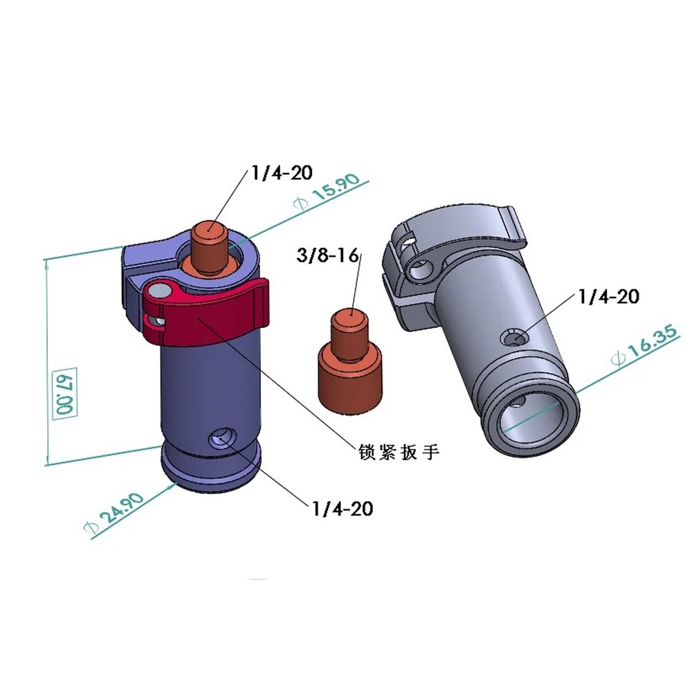 Microphone Boompole Quick Release System with 1/4"&3/8" Screw Head