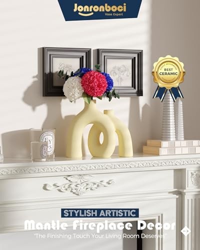 Hug Donut Decorative Vase Set - Beige Matte Ceramic Boho Home Decor