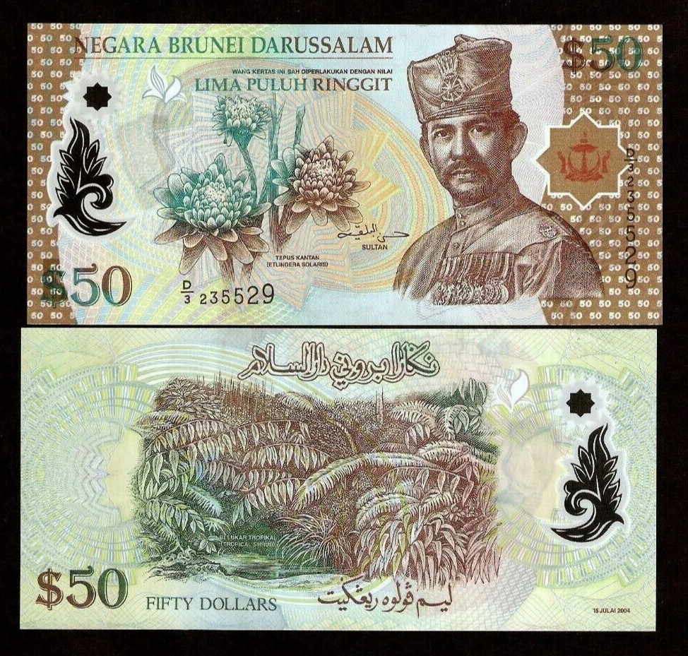 Brunei 50 RINGGIT P-28 2004 x 1 Commemorative UNC Polymer Bruneian Currency NOTE