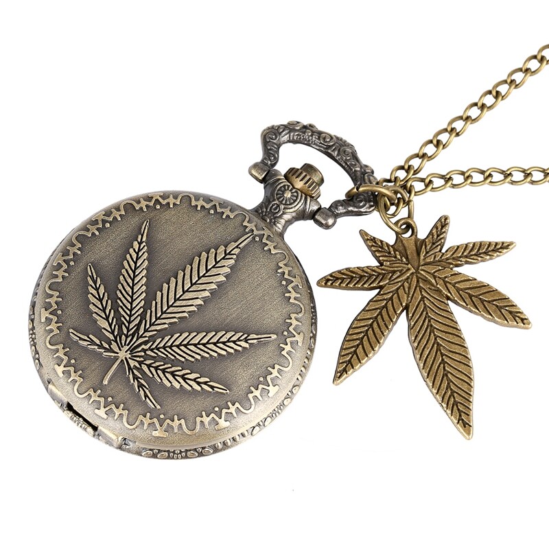 Engraved Leaf Pattern Pendant Accessory Quartz Pocket Watch for Men Women Gift