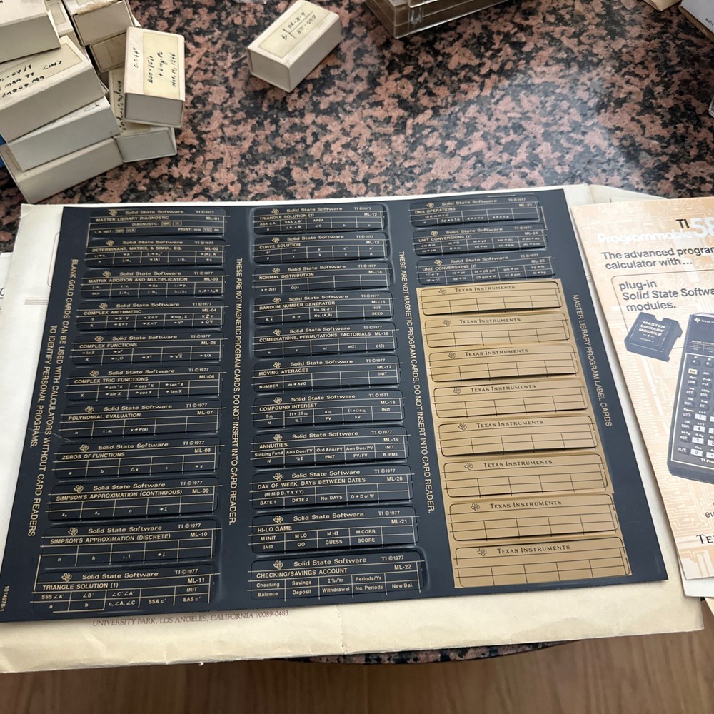 Vtg Texas Instruments TI-58C  Master Library Program Label Cards Unpunched Nos