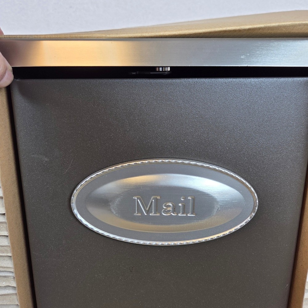 Modern Wall Mount Mailbox Bronze and Silver Metal Vertical Locking Open Box