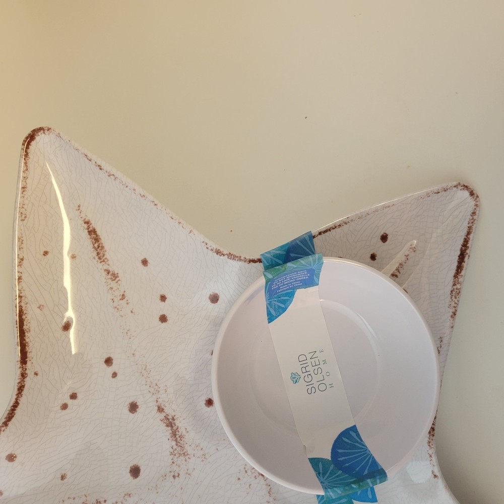 Sigrid Olsen Starfish Shaped Melamine Chip & Dip Serving Platter Combo Set 17"