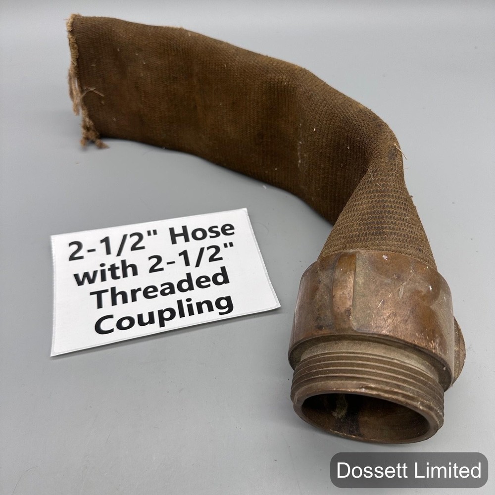 Vintage 2-1/2" Fire Hose with 2-1/2" Brass Threaded Coupling Industrial Fitting