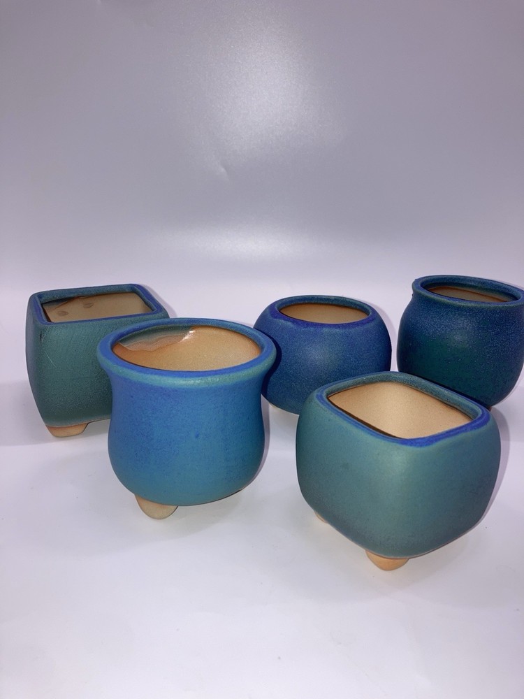 Succulent Mini Planter Pots Pottery Clay Set 5 No Chips Blue Green