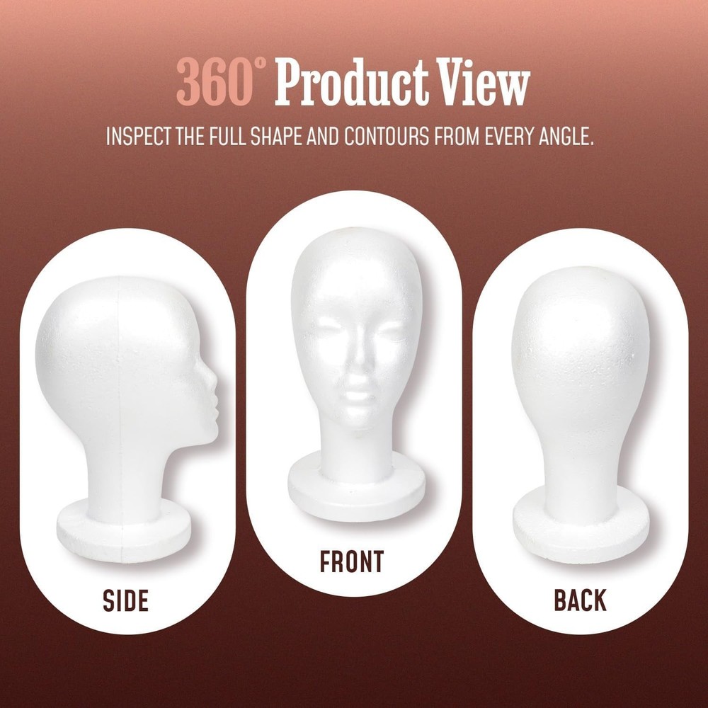 Styrofoam Mannequin Head 2 Pack 11.4" Wig Display Stand Tripod Compatible
