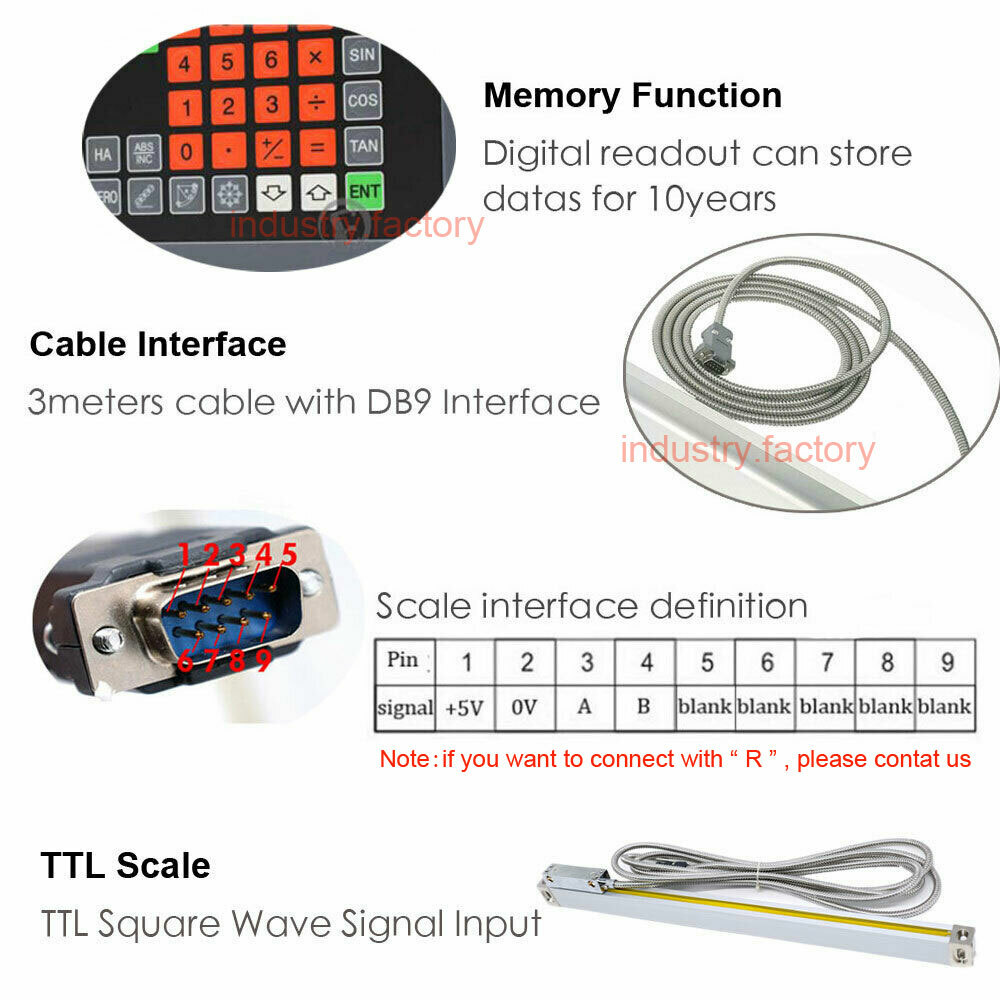 Linear Scale 100~2000mm Digital Readout DRO Display Glass Sensor for Mill Lathe