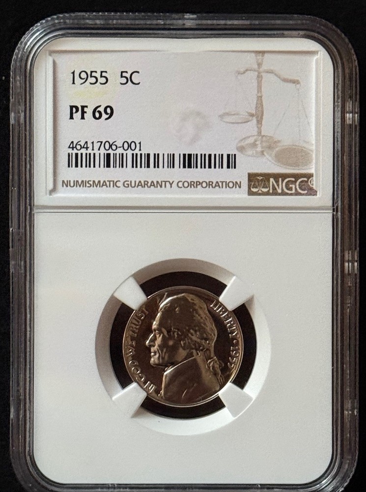 1955 PF69 Jefferson nickel NGC CERTIFIED