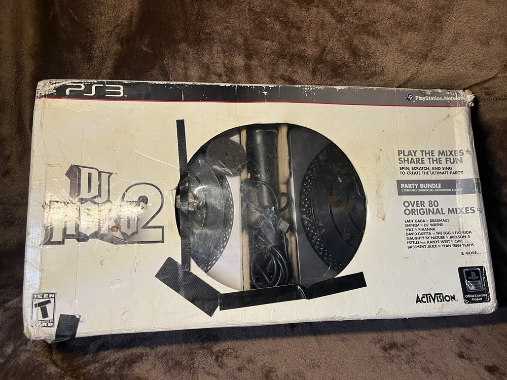 Activision DJ Hero 2 PS3 Bundle 2 Turntable Controllers Microphone Game