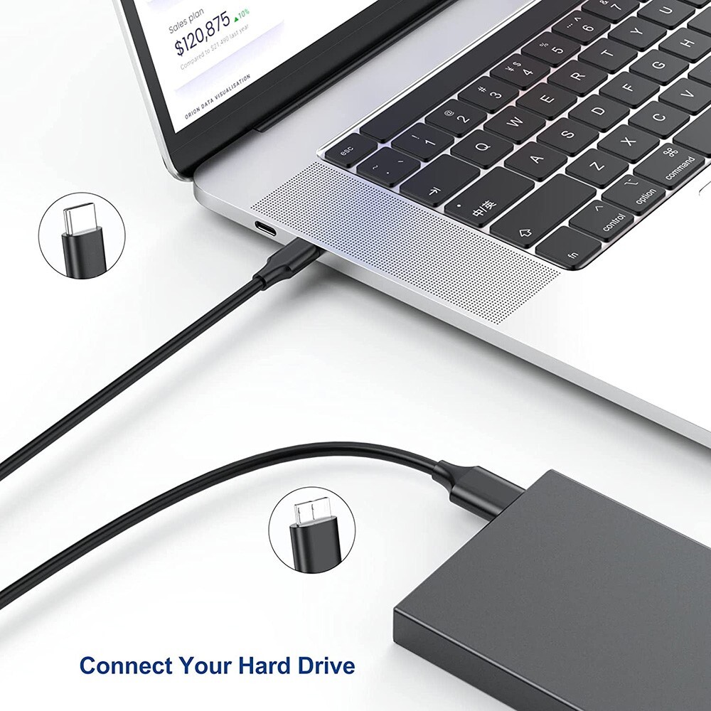 3ft Micro B to USB Type C 3.1 External Hard Drive Cable Cord MacBook Seagate WD