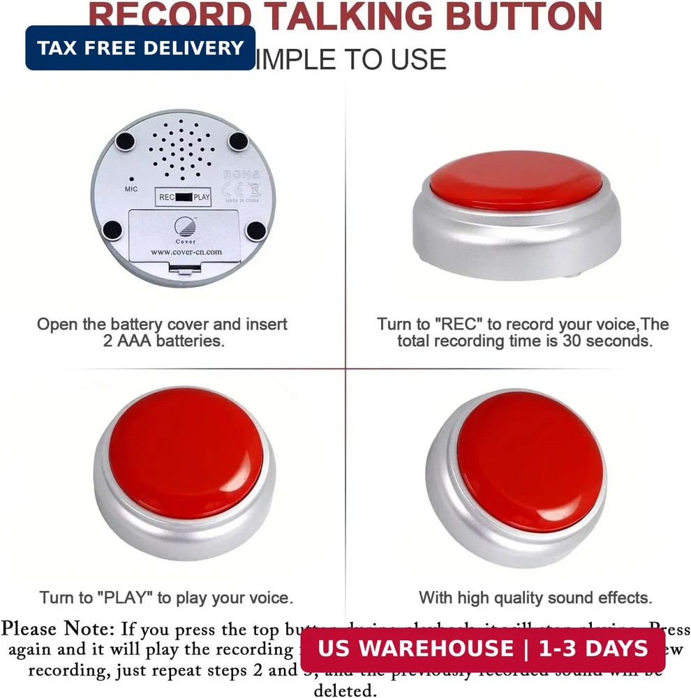 Recordable Button,Record Talking Button,Easy Button 30S Voice Recordable Button