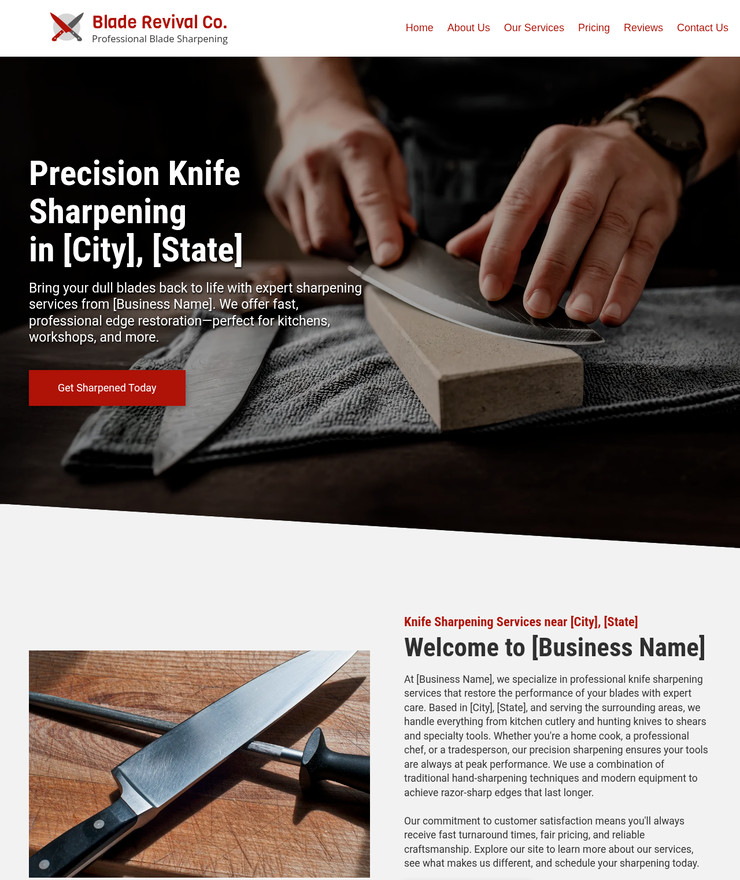 Knife Sharpening Customized Business Website *SEE FULL DESCRIPTION*